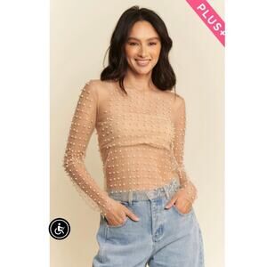 039 Mesh Pearl Long Sleeve Top